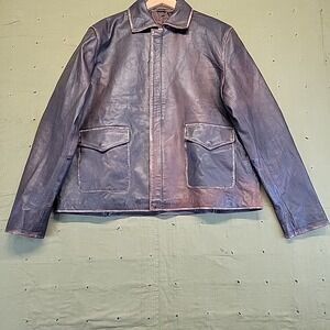 Men's Genuine Leather Jacket Brown Satin Lined Utility Pocket Classic Cool Fit L